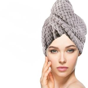 Bouaida Gray Microfiber Thick Hair Towel Wrap with Button 2 pieces